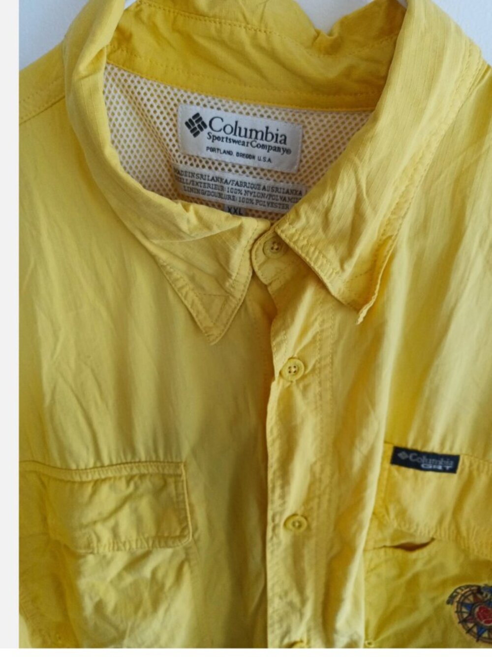 Vintage Columbia Yellow Short Sleeve Shirt XXL Camp Hike Fish Outdoor Shirt